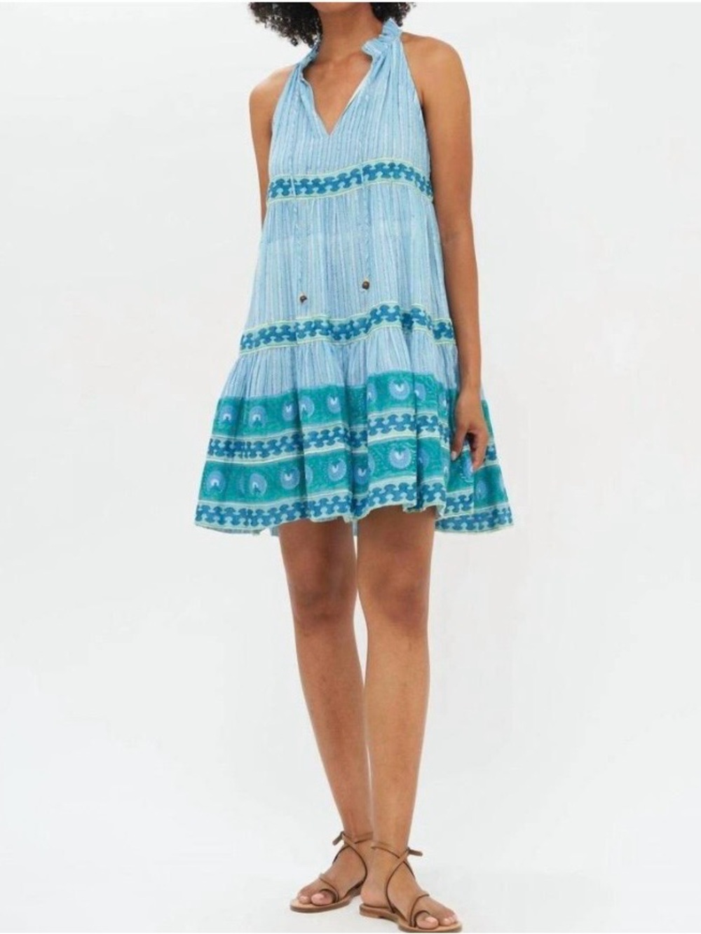 OLIPHANT Sleeveless Tiered Short Mini Dress in Marley Blue Size XL MSRP $295